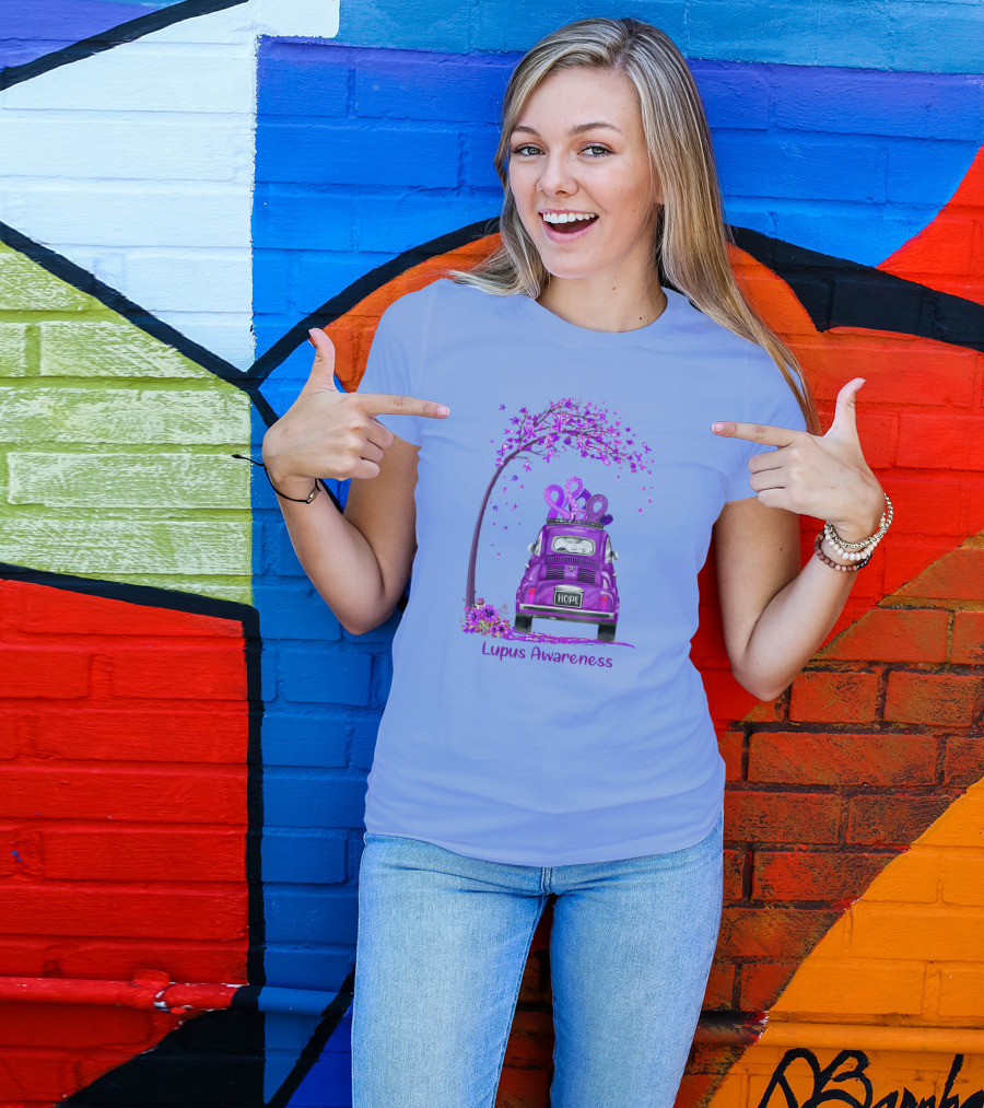 Hippie Van Purple Ribbon Hope Lupus Awareness Tree T-Shirt