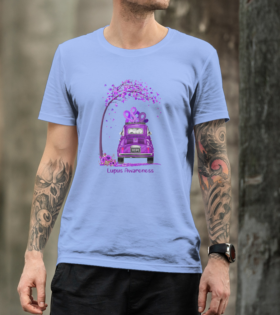 Hippie Van Purple Ribbon Hope Lupus Awareness Tree T-Shirt