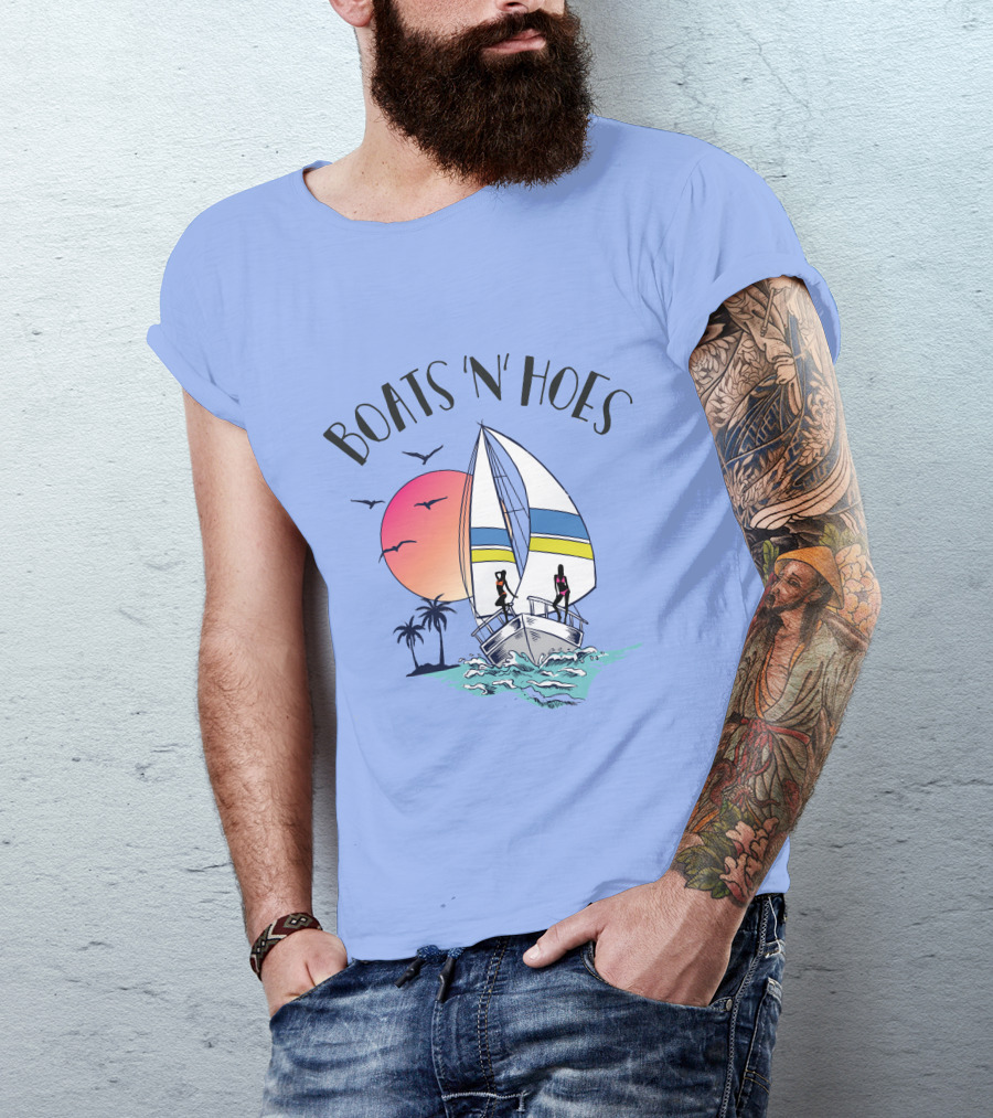 Boats N Hoes Tropical Sunset Sailboat Adventure T-Shirt