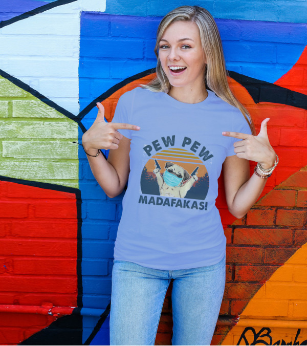 PEW PEW MADAFKAS PUG MASK SUNSET T-Shirt
