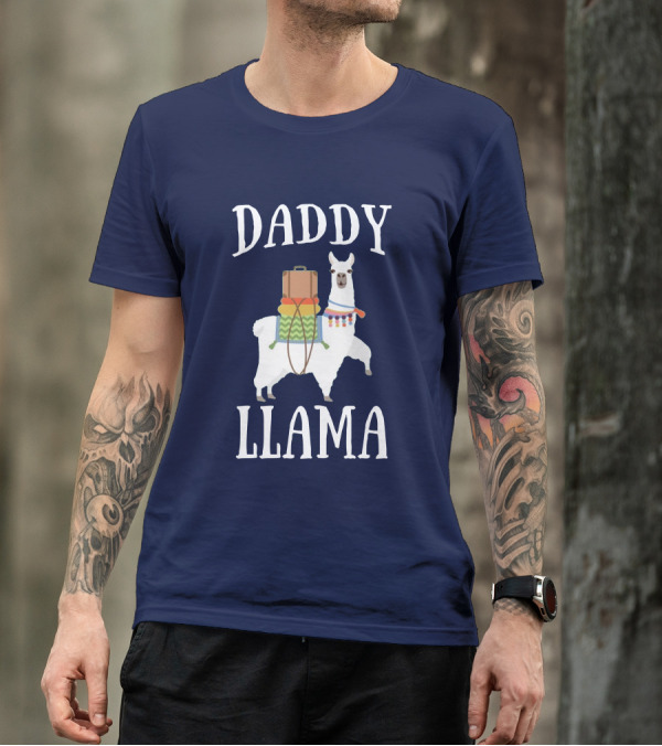 Daddy Llama White Llama Illustration With Colorful Saddle And Luggage T-Shirt