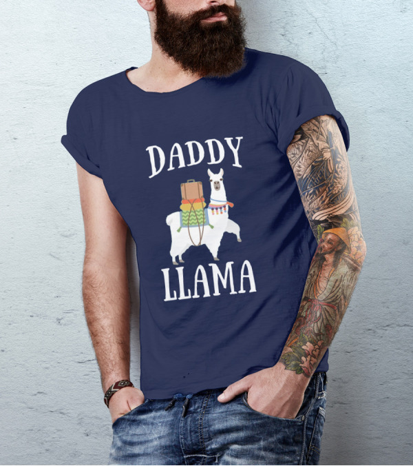 Daddy Llama White Llama Illustration With Colorful Saddle And Luggage T-Shirt