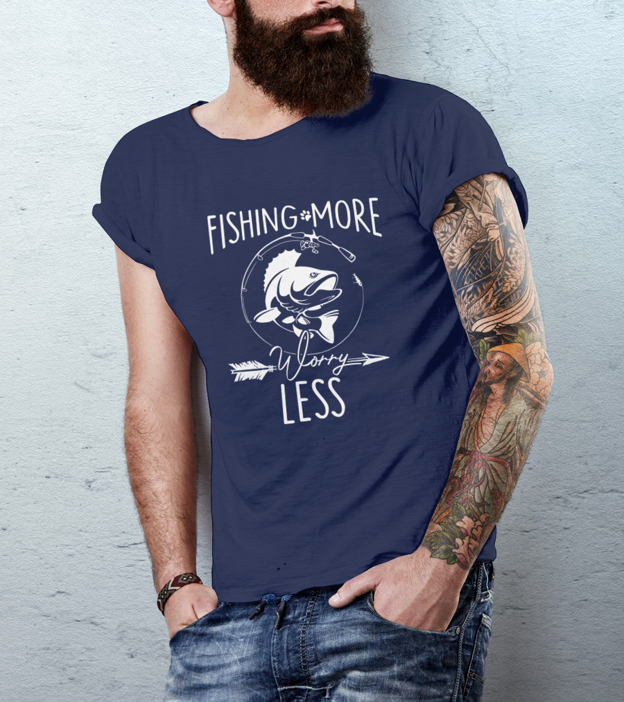 FISHING MORE WORRY LESS BASS FISHING ROD REEL T-Shirt