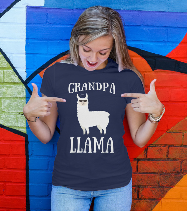 GRANDPA LLAMA Cool Hat Sunglasses T-Shirt