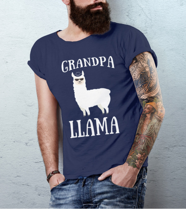 GRANDPA LLAMA Cool Hat Sunglasses T-Shirt
