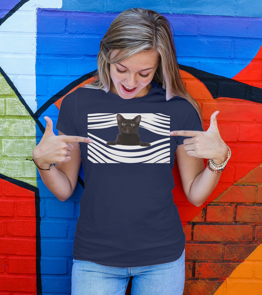 Havana Brown Cat Emerging From Striped Pattern FM Mask T-Shirt
