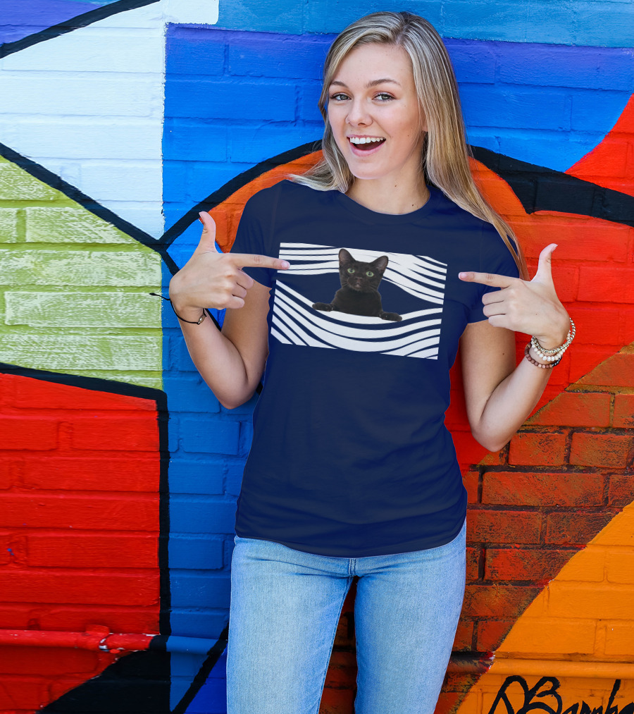Havana Brown Cat Emerging From Striped Pattern FM Mask T-Shirt
