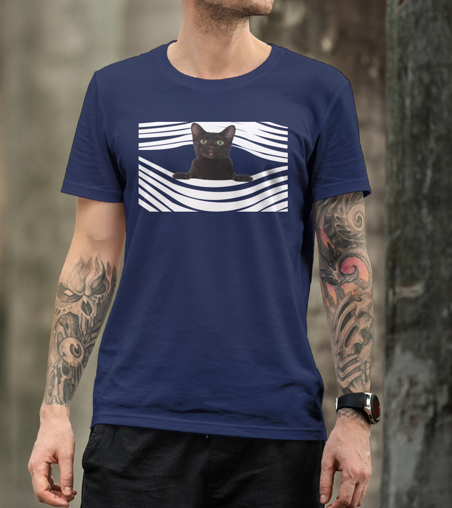 Havana Brown Cat Emerging From Striped Pattern FM Mask T-Shirt