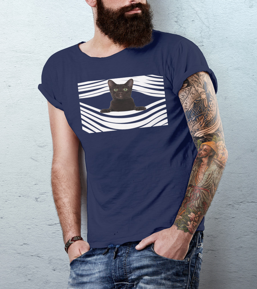 Havana Brown Cat Emerging From Striped Pattern FM Mask T-Shirt