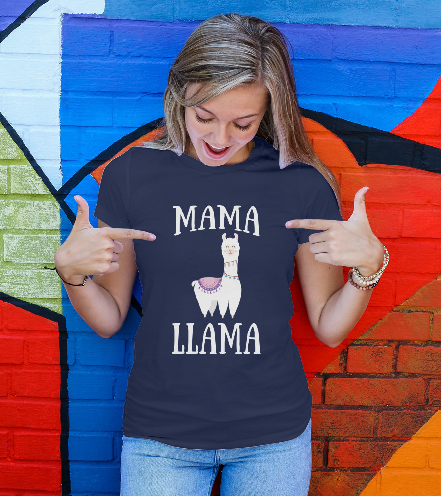 MAMA LLAMA Whimsical Llama Illustration With Colorful Blanket And Beads T-Shirt