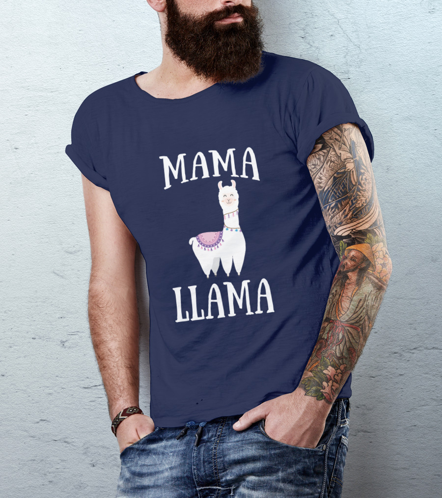 MAMA LLAMA Whimsical Llama Illustration With Colorful Blanket And Beads T-Shirt