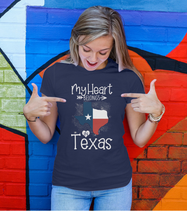 My Heart Belongs In Texas State Flag Map T-Shirt