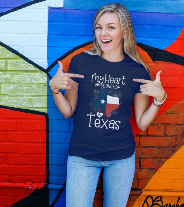 My Heart Belongs In Texas State Flag Map T-Shirt