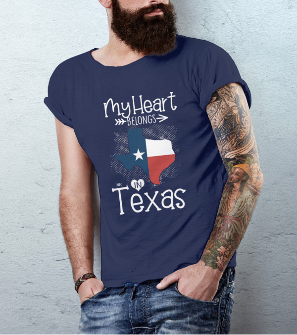 My Heart Belongs In Texas State Flag Map T-Shirt