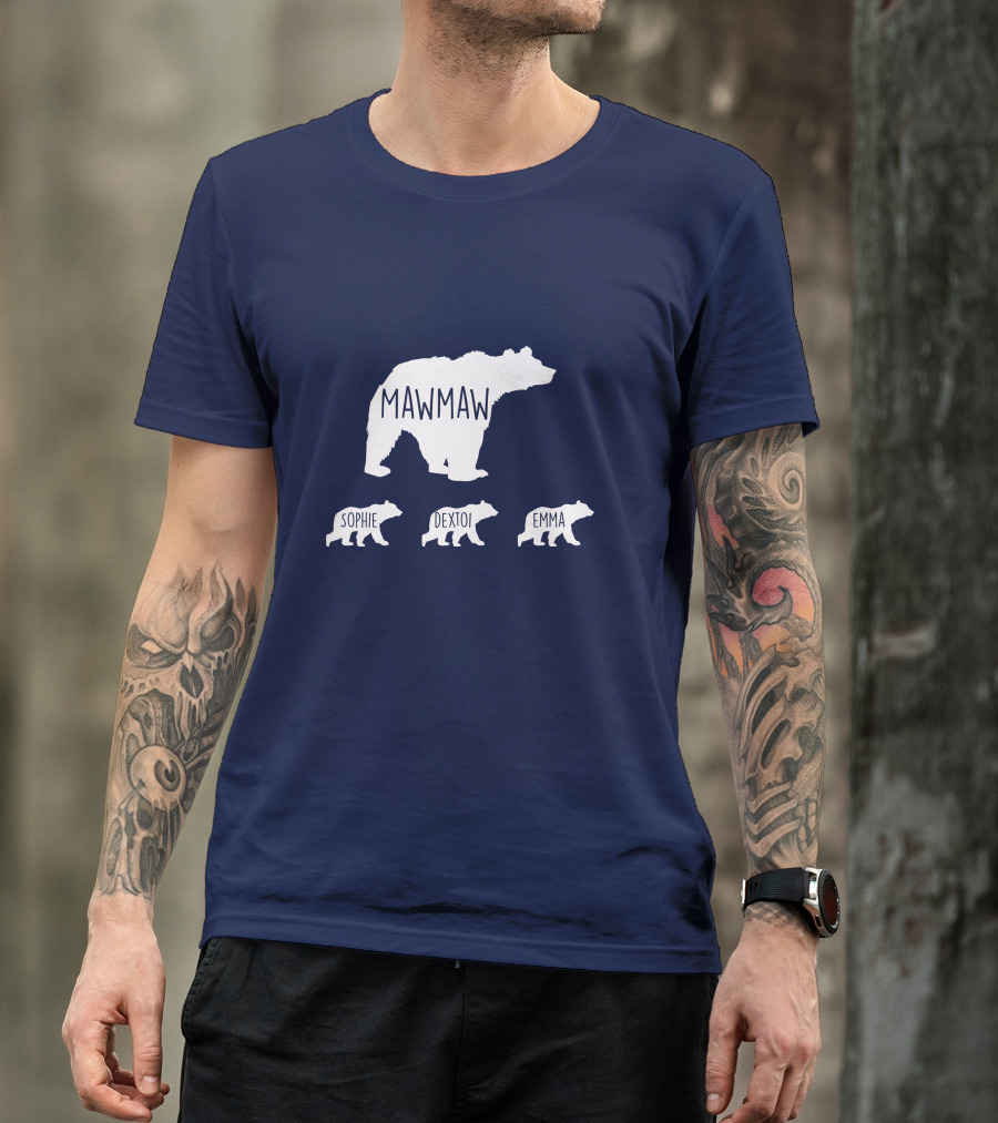 Mamaw With Grandkids Names Sophie Dextoi Emma Bear Family T-Shirt