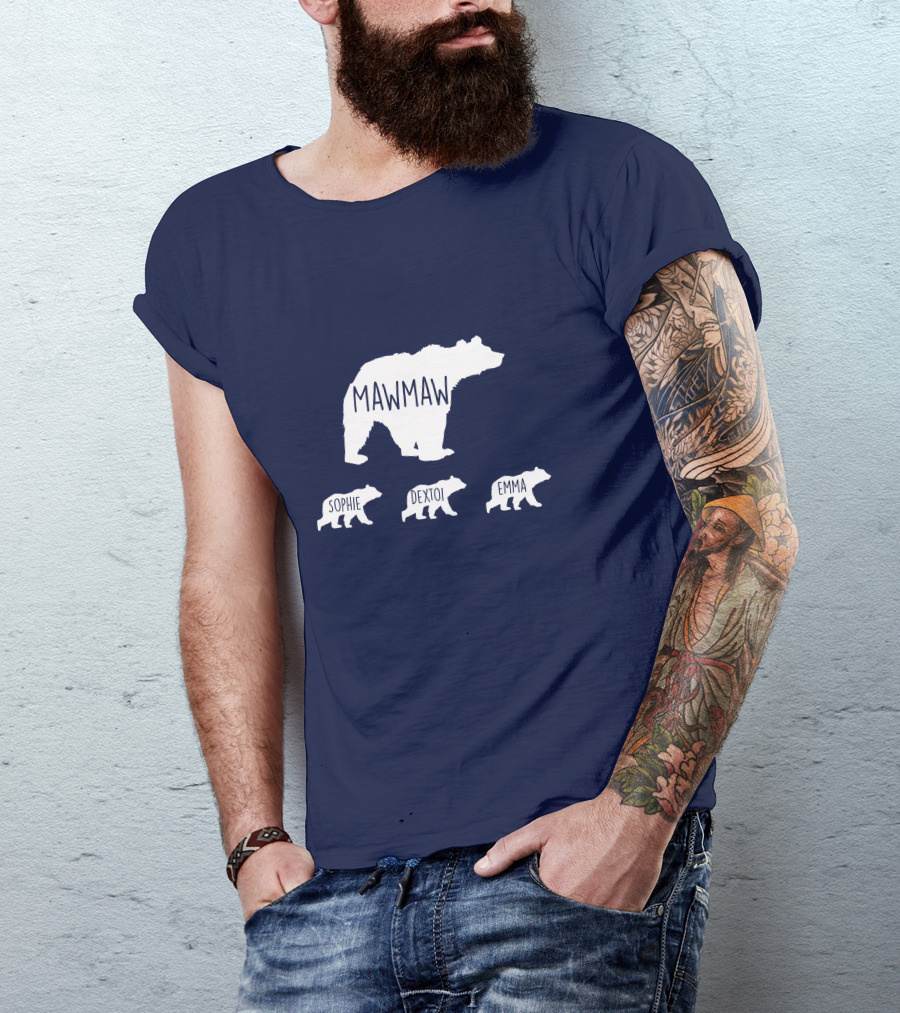 Mamaw With Grandkids Names Sophie Dextoi Emma Bear Family T-Shirt