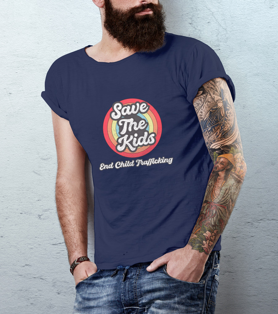 Save The Kids End Child Trafficking Retro Rainbow Circle T-Shirt