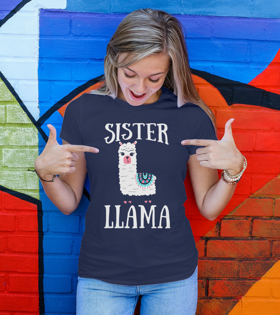 SISTER LLAMA Cute Llama With Colorful Blanket T-Shirt