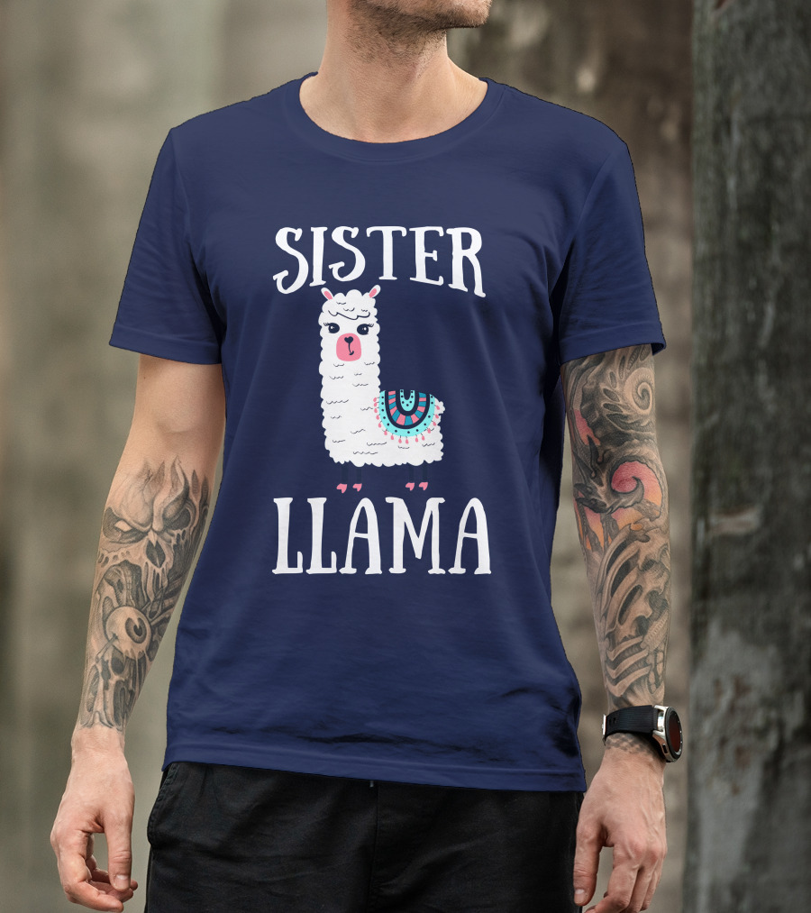 SISTER LLAMA Cute Llama With Colorful Blanket T-Shirt