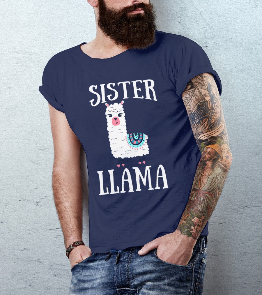 SISTER LLAMA Cute Llama With Colorful Blanket T-Shirt