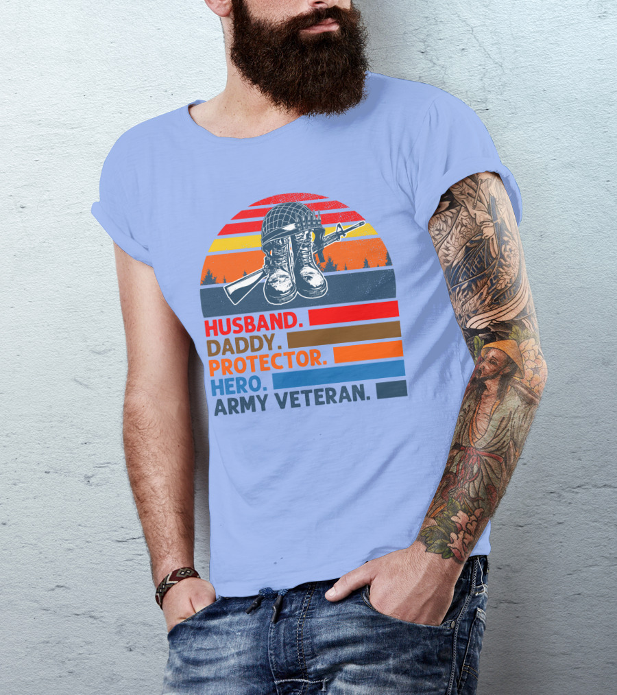 Husband Daddy Protector Hero Army Veteran Vintage RD T-Shirt