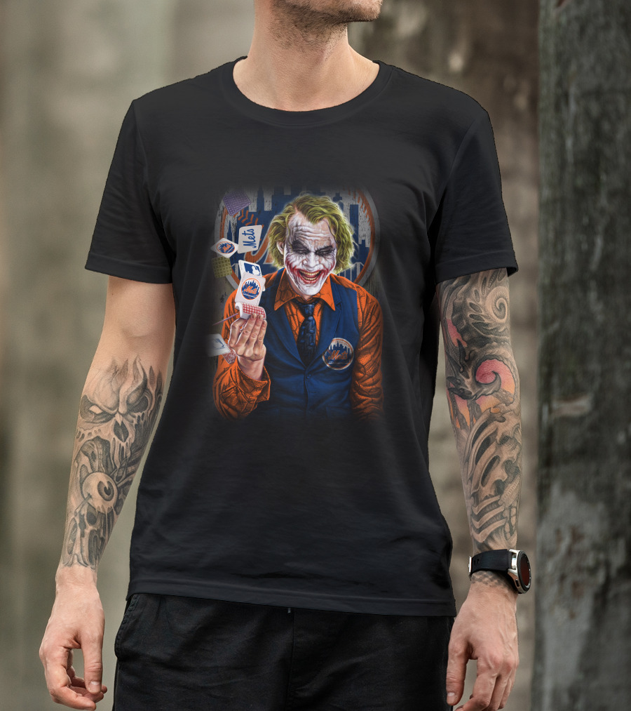 New York Mets Joker Gotham Skyline Playing Cards T-Shirt