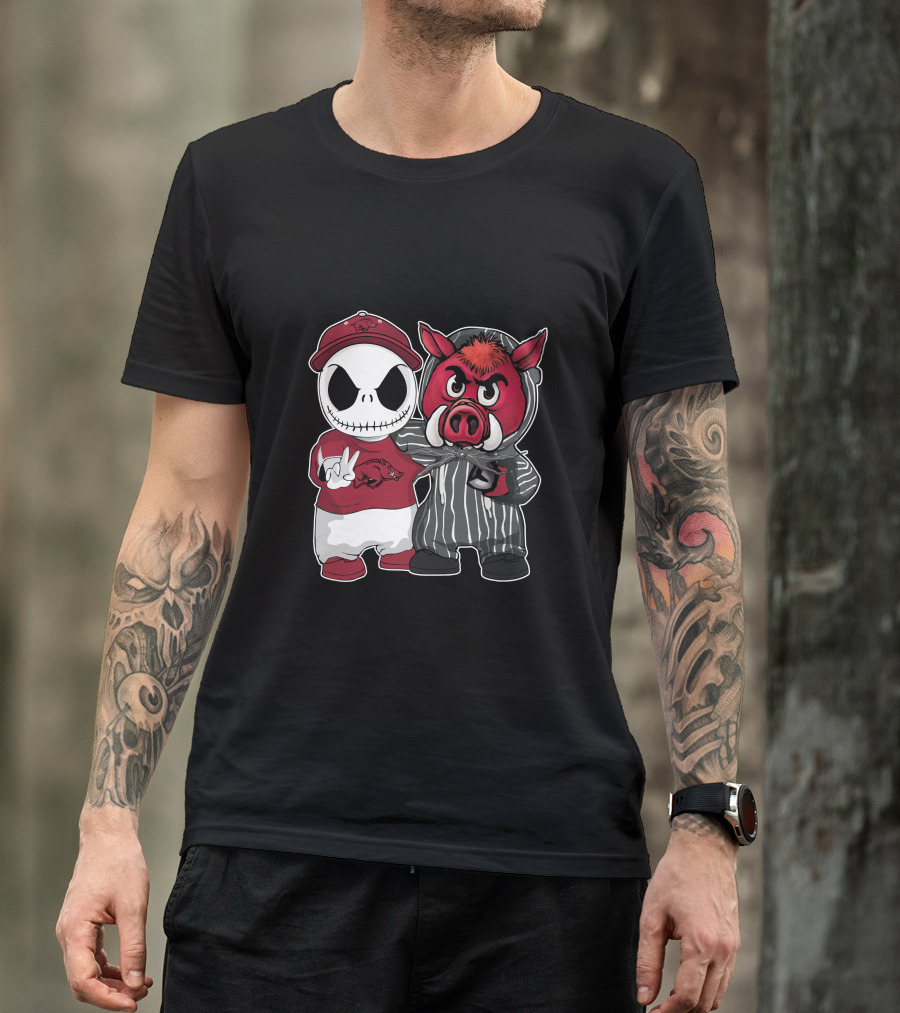 Arkansas Razorbacks Jack Skellington Pinstripe Mascot Duo T-Shirt
