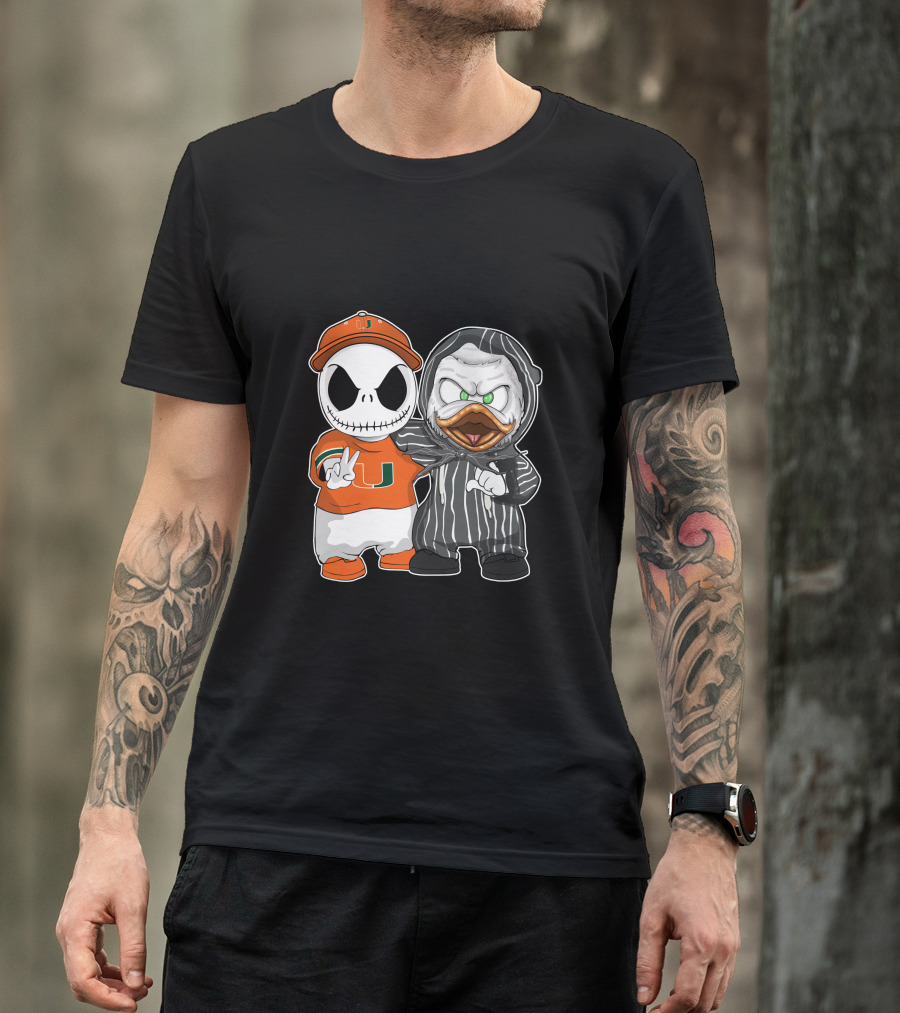 Miami Hurricanes Jack Skellington Oregon Ducks Crossover T-Shirt