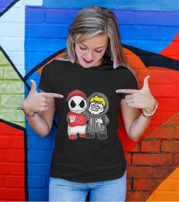 Nebraska Cornhuskers Jack Skellington With Freddy Krueger Style Character T-Shirt