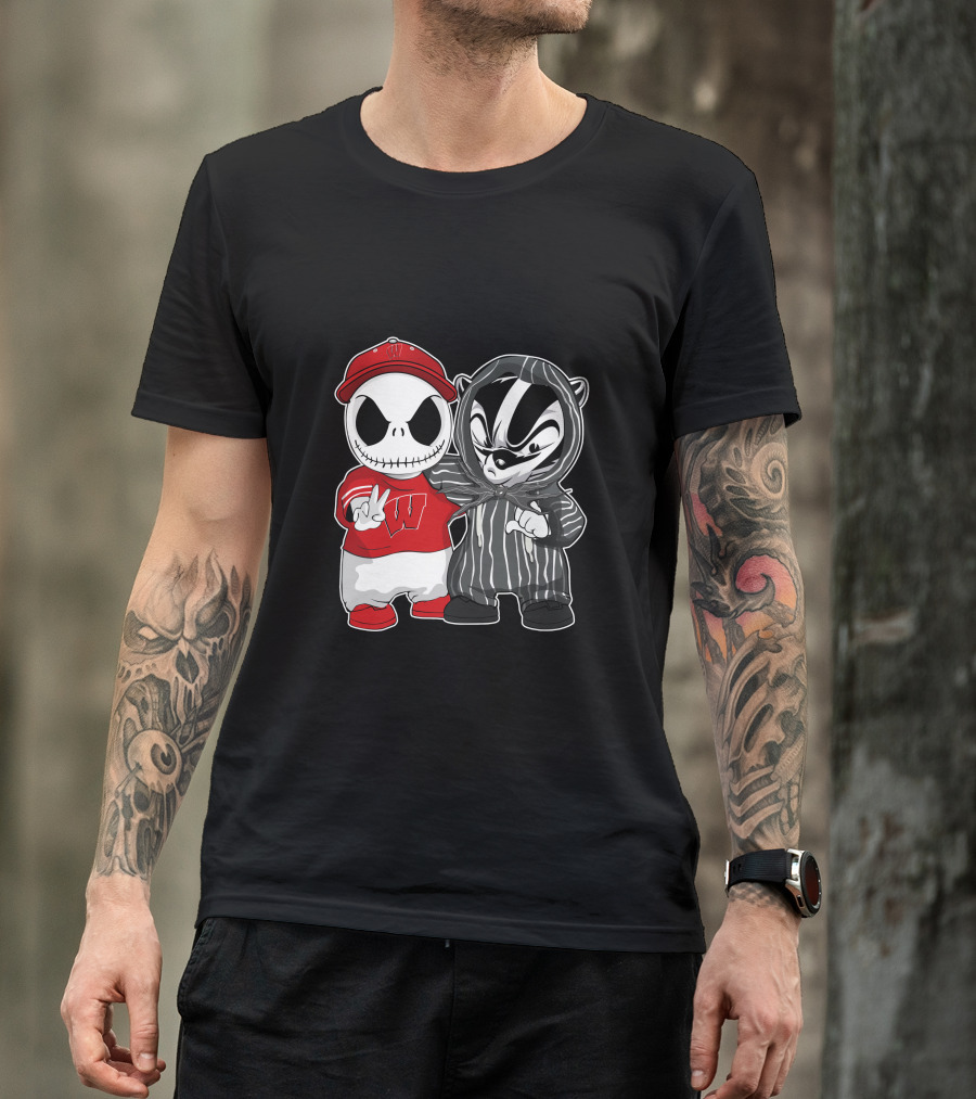 Wisconsin Badgers Jack Skellington And Bucky Badger Crossover T-Shirt