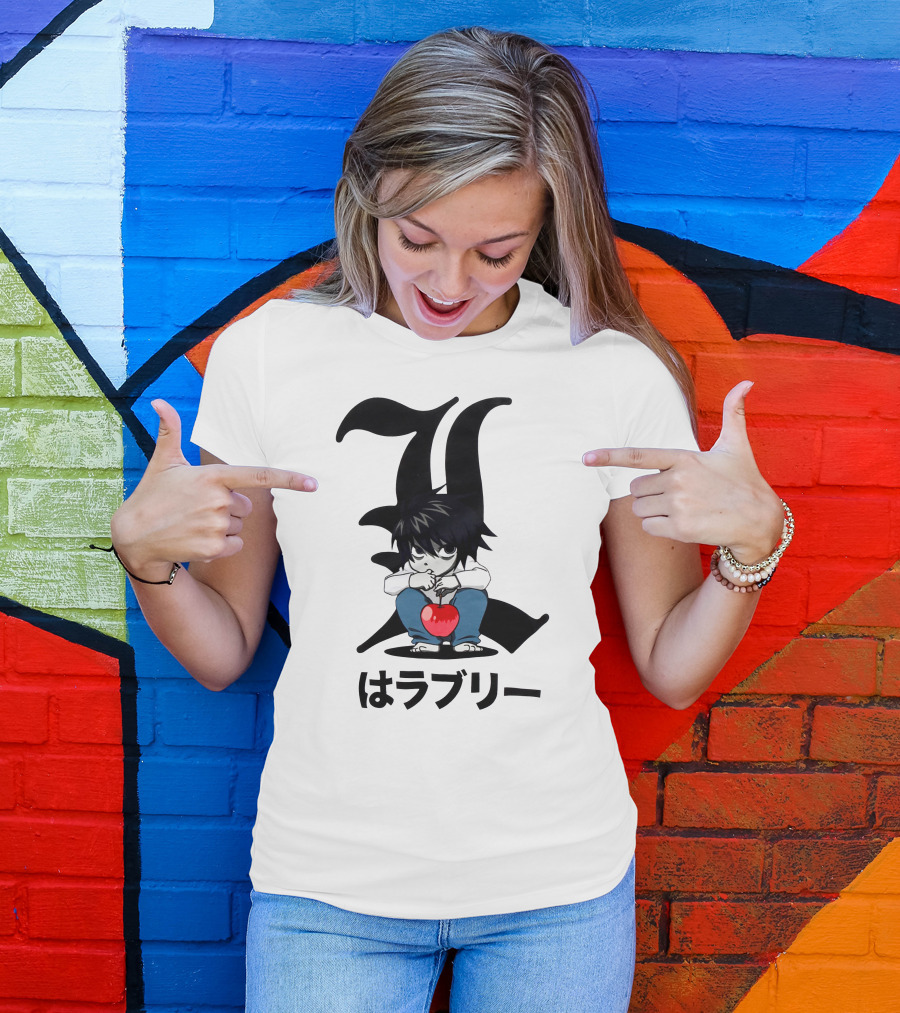 L ハラブリー Death Note Character With Red Apple T-Shirt