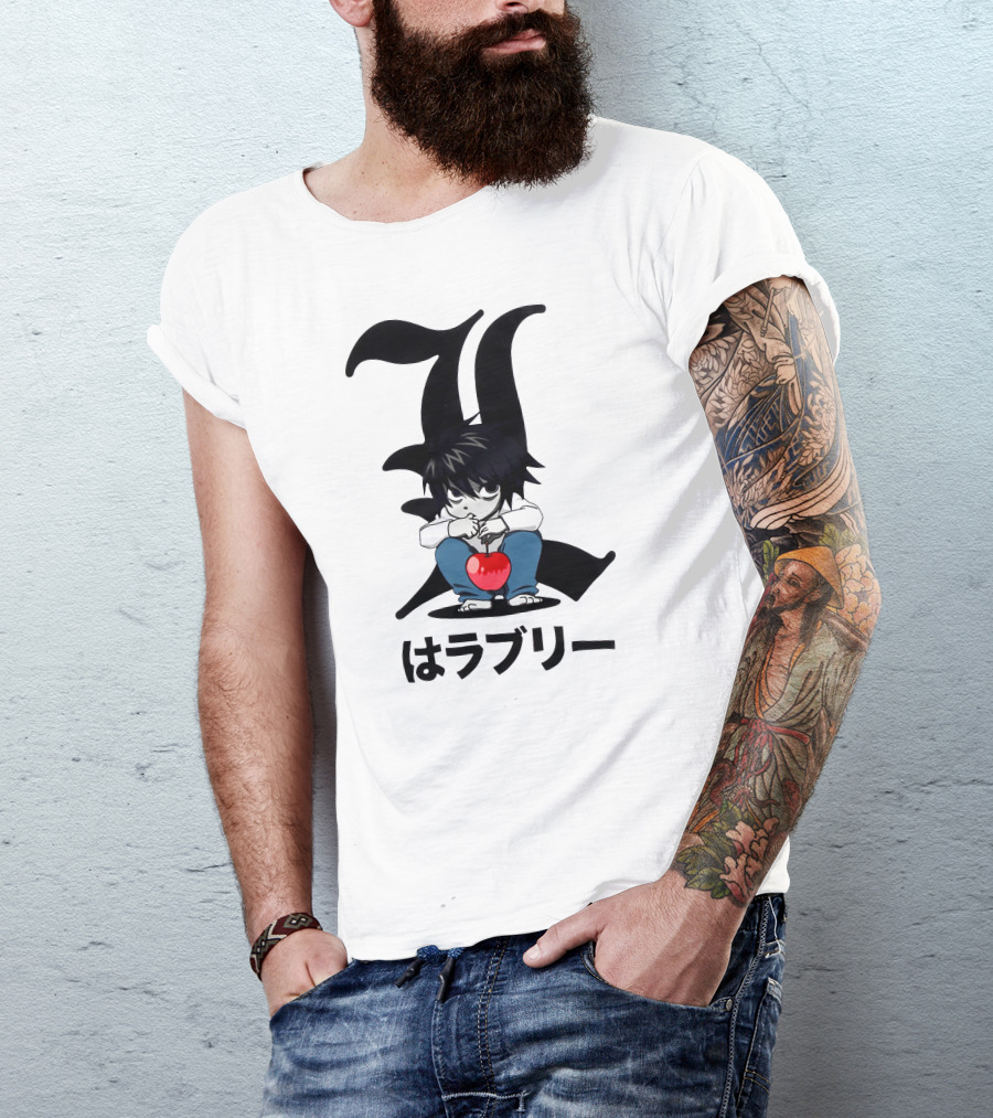 L ハラブリー Death Note Character With Red Apple T-Shirt
