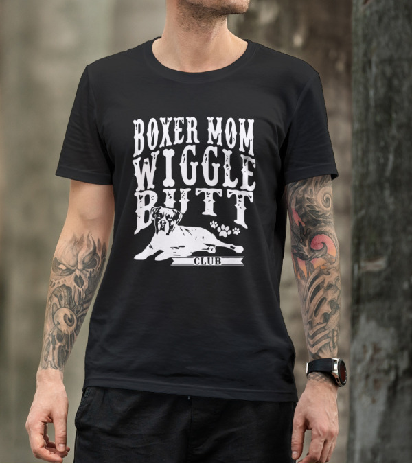 Boxer Mom Wiggle Butt Club Pawprint Dog T-Shirt