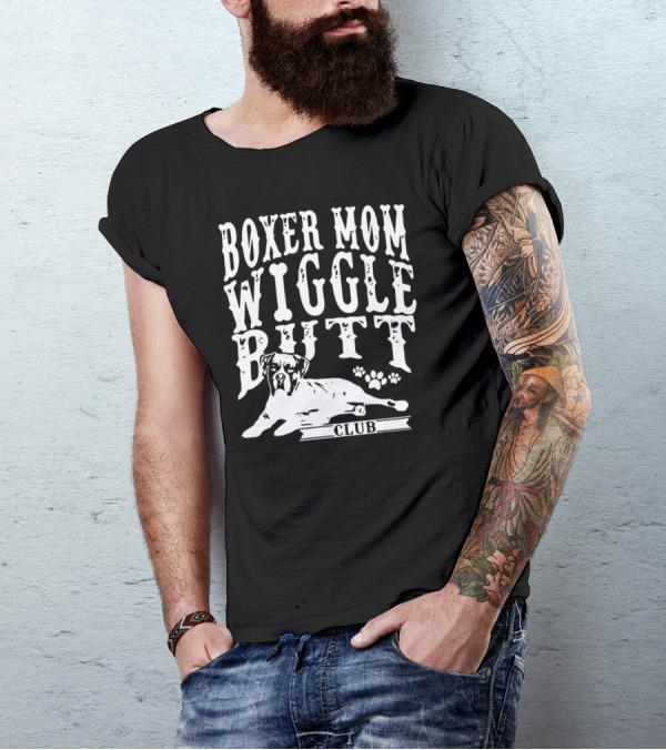 Boxer Mom Wiggle Butt Club Pawprint Dog T-Shirt