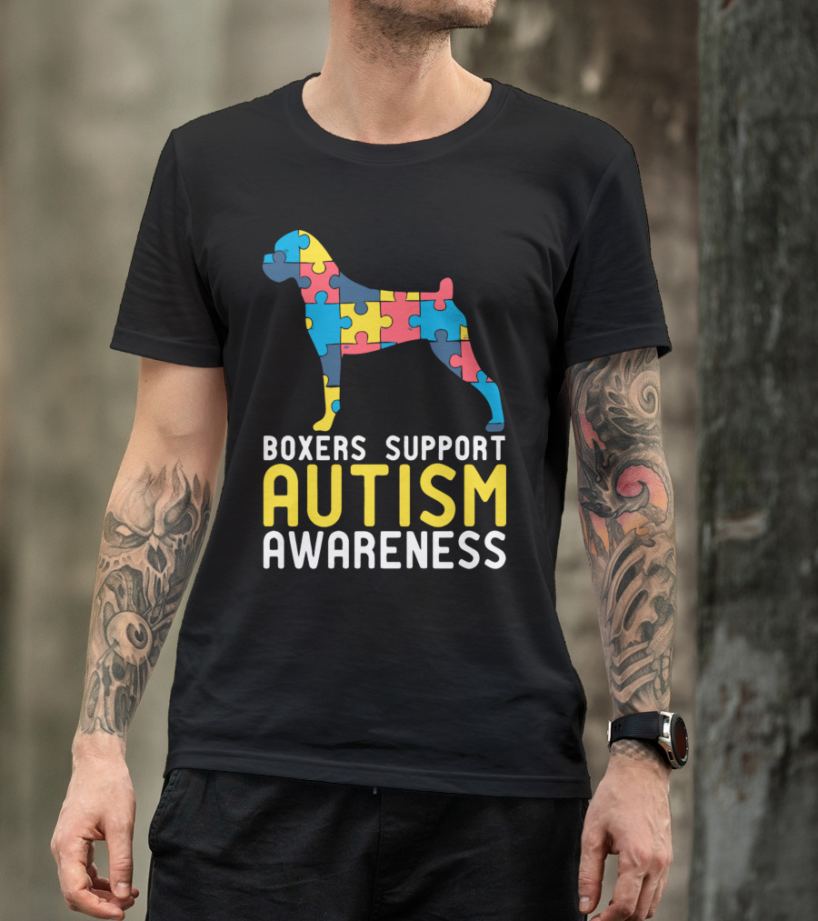 Boxers Support Autism Awareness Puzzle Dog T-Shirt