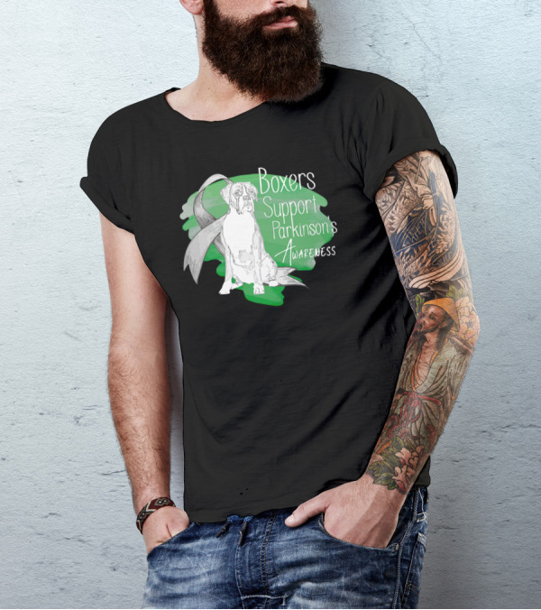Boxers Support Parkinson's Awareness With Ribbon And Dog T-Shirt