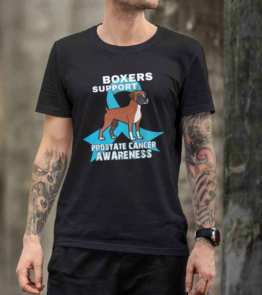 Boxers Support Prostate Cancer Awareness Ribbon Dog T-Shirt