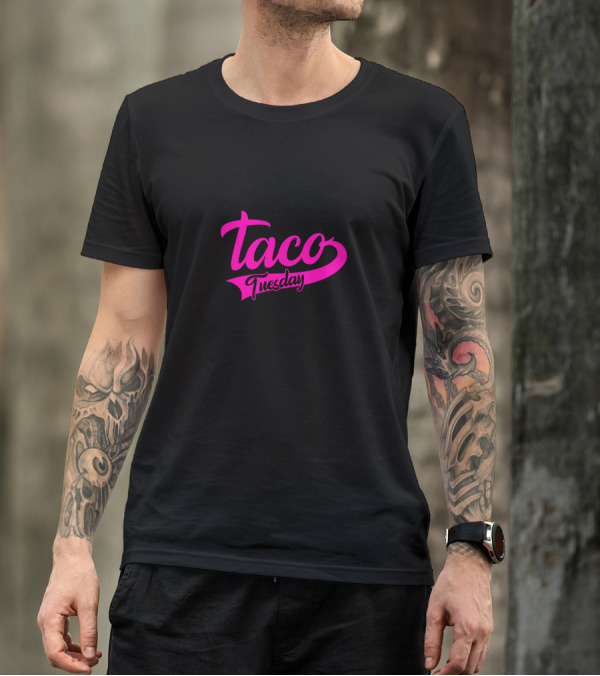 Taco Tuesday Pink Text Logo Bold Script T-Shirt