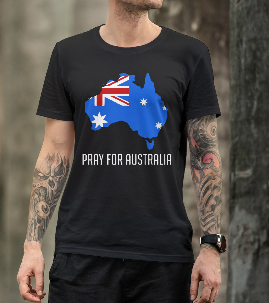 Pray For Australia Forest Fires Australia Map Flag Stars T-Shirt