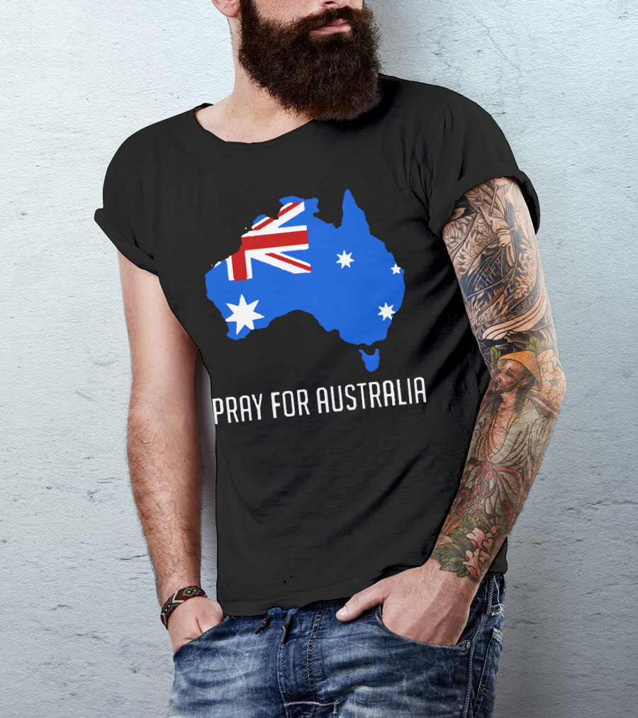 Pray For Australia Forest Fires Australia Map Flag Stars T-Shirt