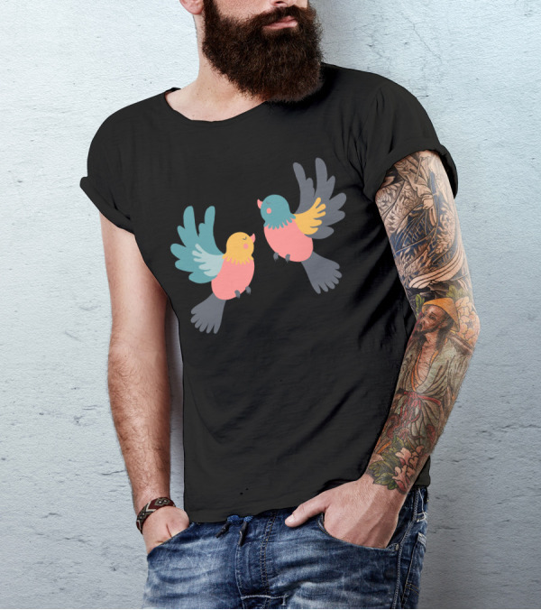 Pretty Birds Vibrant Colorful Avian Pair T-Shirt