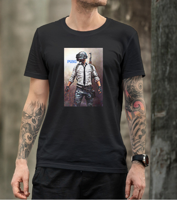 PUBG Battlegrounds Helmet Character With Gun And Tie T-Shirt