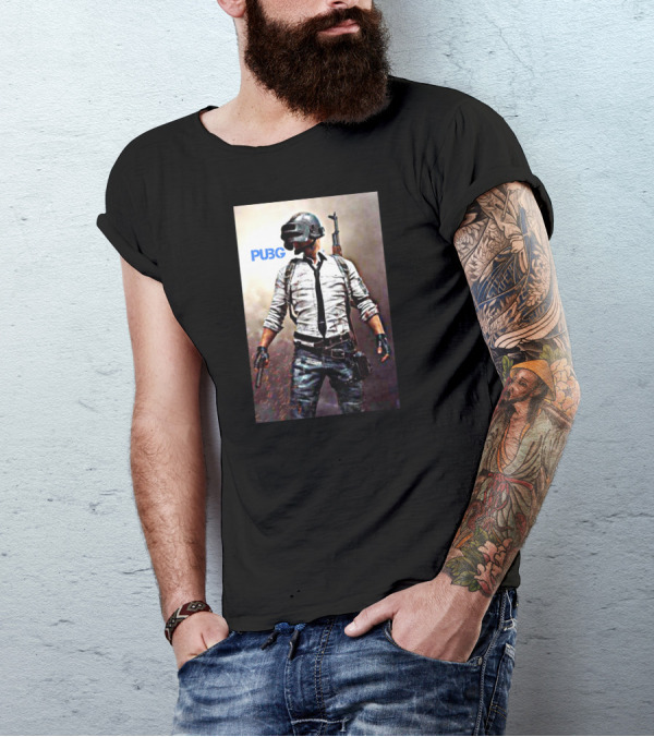 PUBG Battlegrounds Helmet Character With Gun And Tie T-Shirt