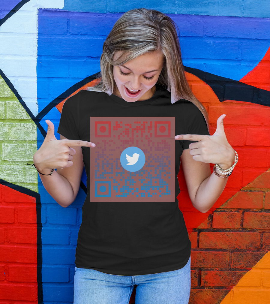 Twitter QR Code Red Blue Squares T-Shirt