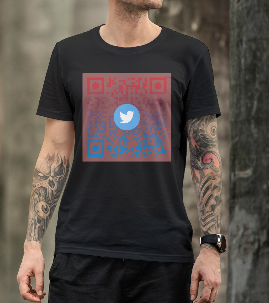 Twitter QR Code Red Blue Squares T-Shirt