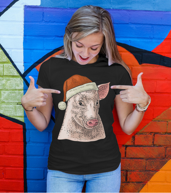 Pig In Santa Claus Cap Christmas T-Shirt