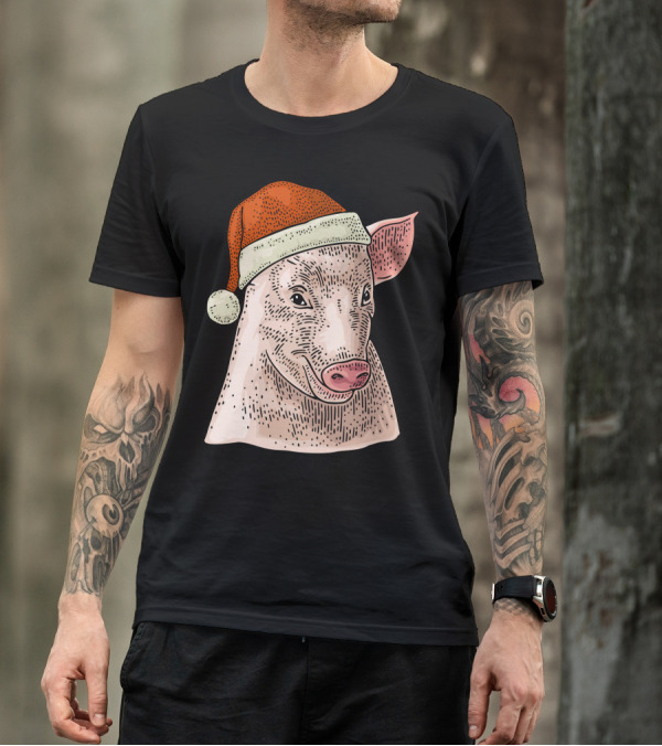 Pig In Santa Claus Cap Christmas T-Shirt
