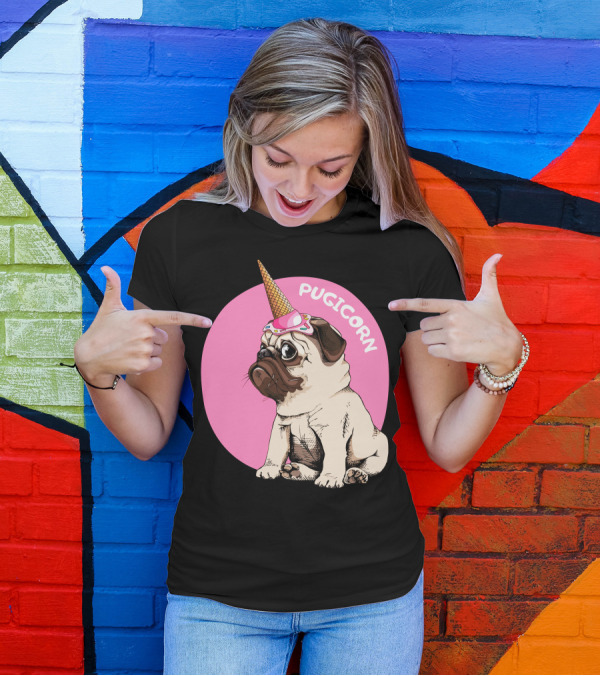 Pugicorn Ice Cream Cone Hat Cute Pug T-Shirt