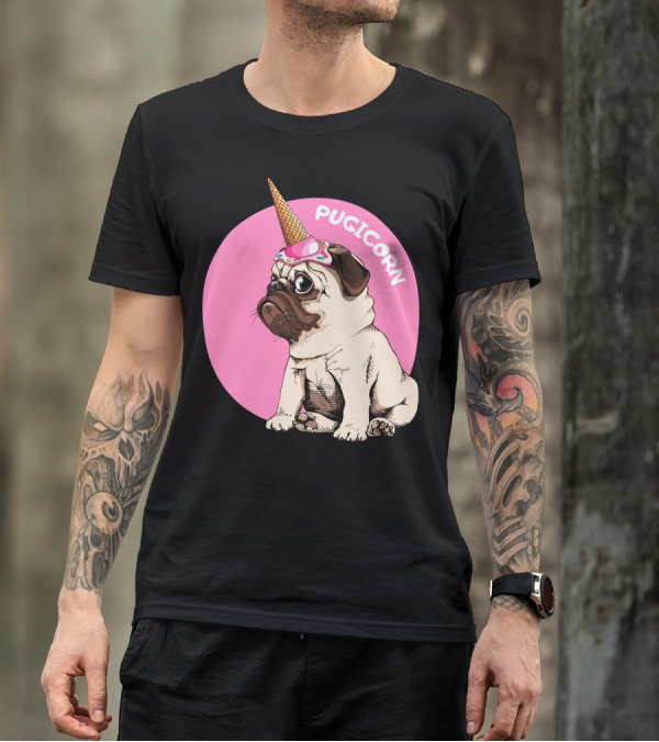 Pugicorn Ice Cream Cone Hat Cute Pug T-Shirt