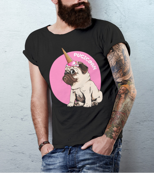 Pugicorn Ice Cream Cone Hat Cute Pug T-Shirt
